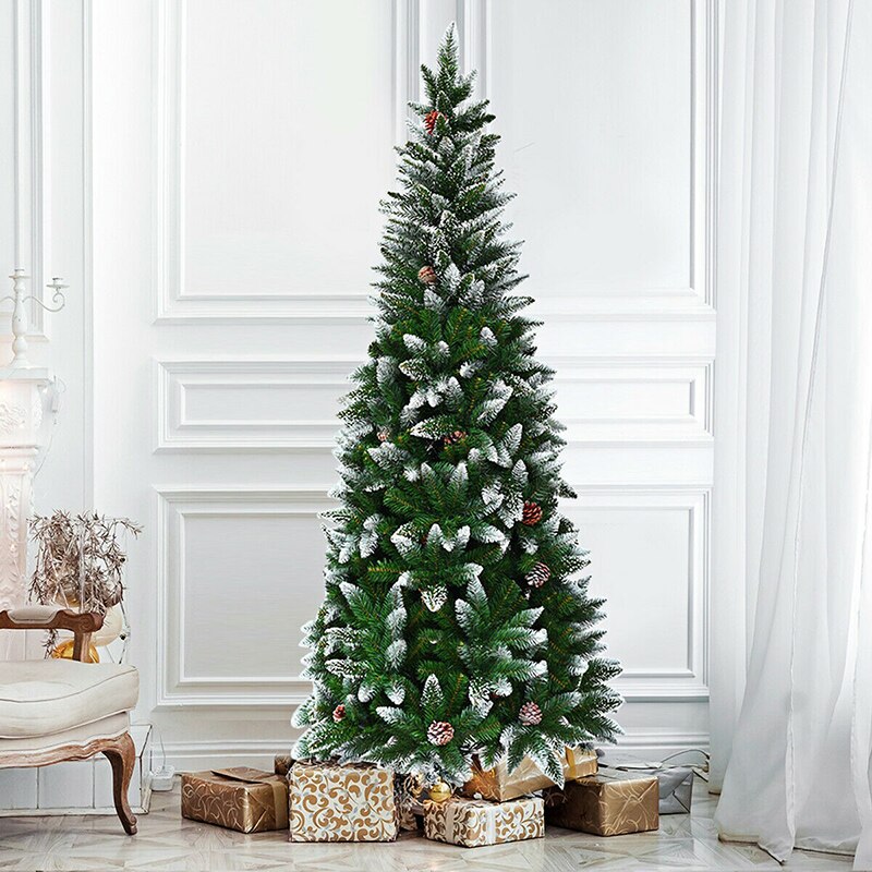Festive 6ft Pencil Christmas Tree - Realistic PVC Branches With Decorative Pinecones