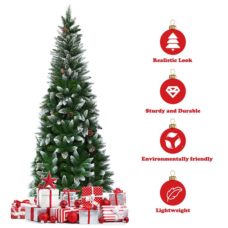 Festive 6ft Pencil Christmas Tree - Realistic PVC Branches With Decorative Pinecones