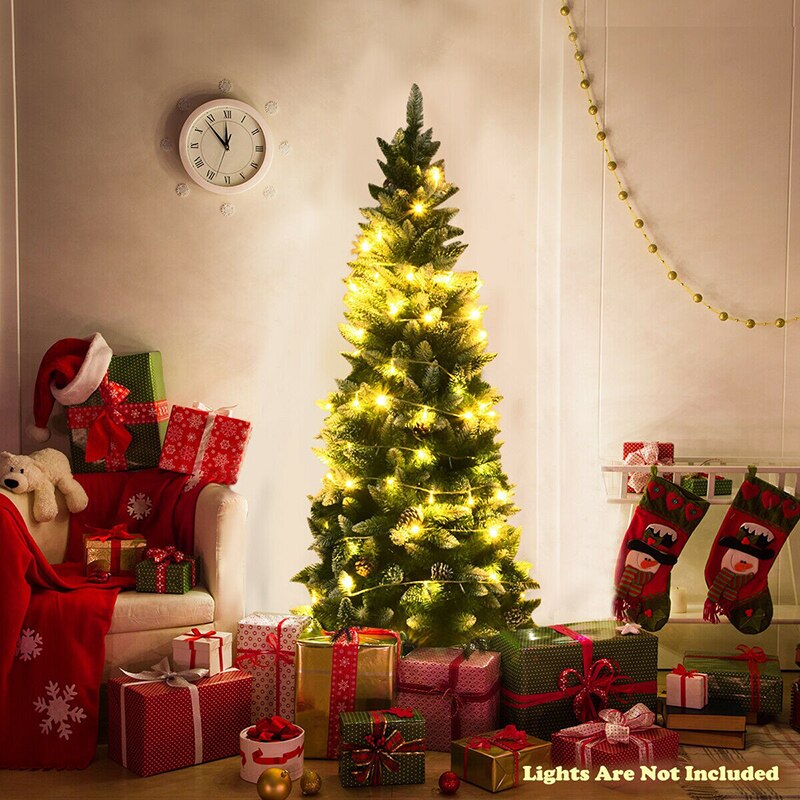 Festive 6ft Pencil Christmas Tree - Realistic PVC Branches With Decorative Pinecones
