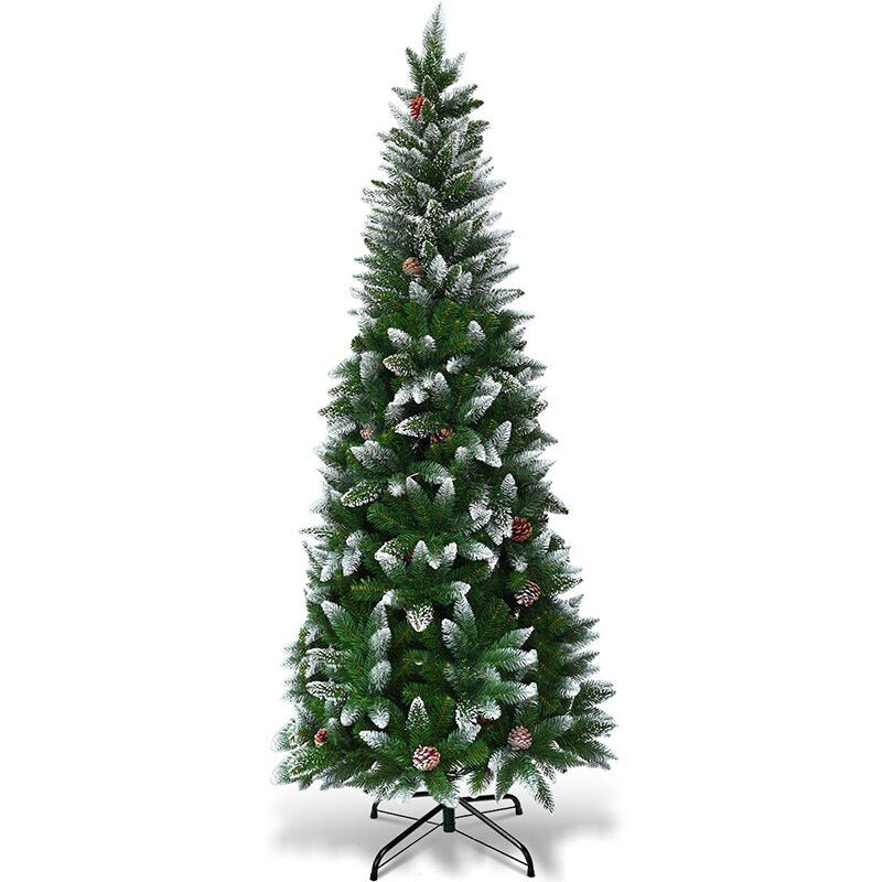 Festive 6ft Pencil Christmas Tree - Realistic PVC Branches With Decorative Pinecones