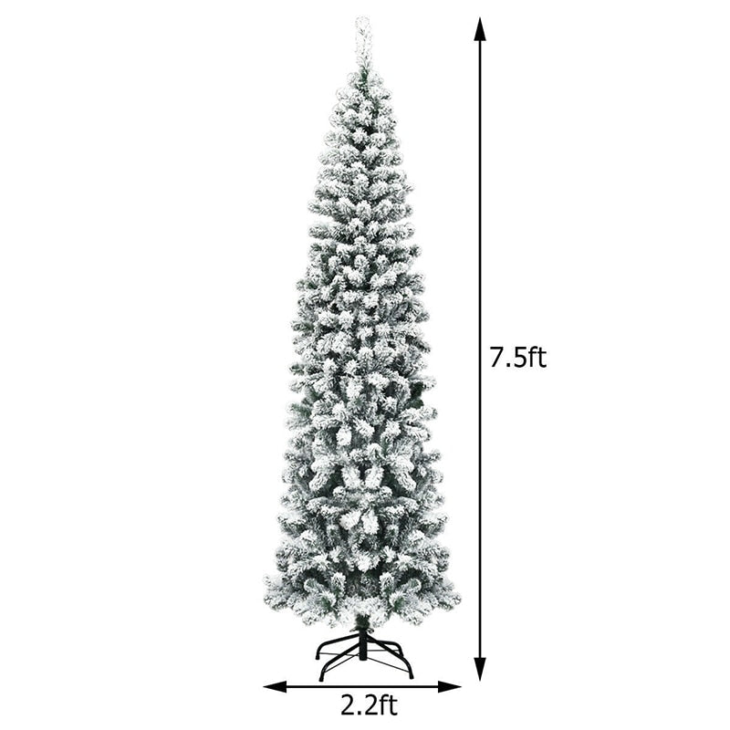 Festive 7.5ft Pencil Christmas Tree - 7.5ft Slim Christmas Tree Prelit - Lifelike Premium PVC Needles