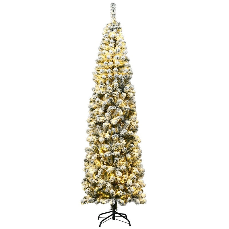 Festive 7.5ft Pencil Christmas Tree - 7.5ft Slim Christmas Tree Prelit - Lifelike Premium PVC Needles