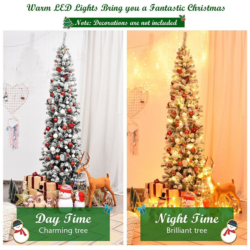 Festive 7.5ft Pencil Christmas Tree - 7.5ft Slim Christmas Tree Prelit - Lifelike Premium PVC Needles