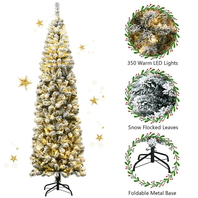 Festive 7.5ft Pencil Christmas Tree - 7.5ft Slim Christmas Tree Prelit - Lifelike Premium PVC Needles