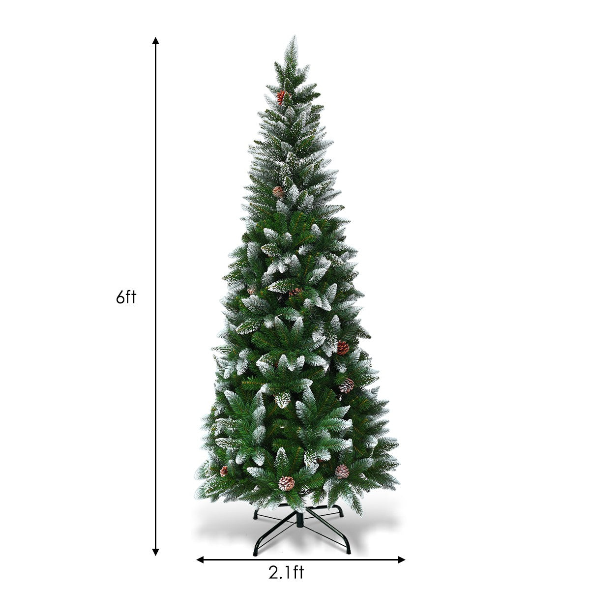 Festive 6ft Pencil Christmas Tree - Realistic PVC Branches With Decorative Pinecones