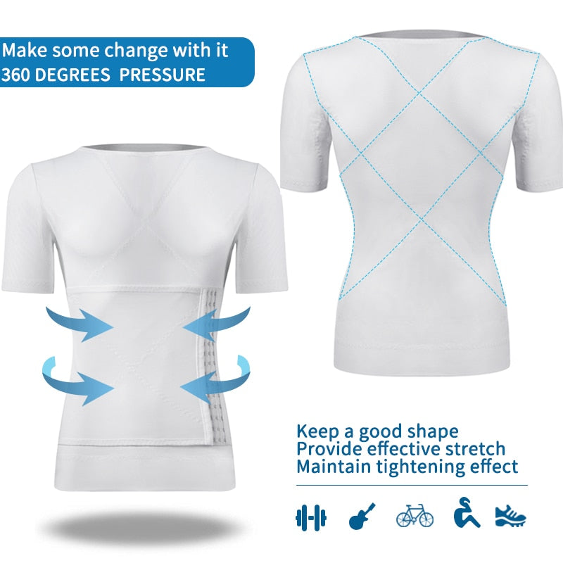 Gynecomastia Compression Shirt - Men's Body Shaper Compression Shirts - Waist And Chest Slimmers For Men