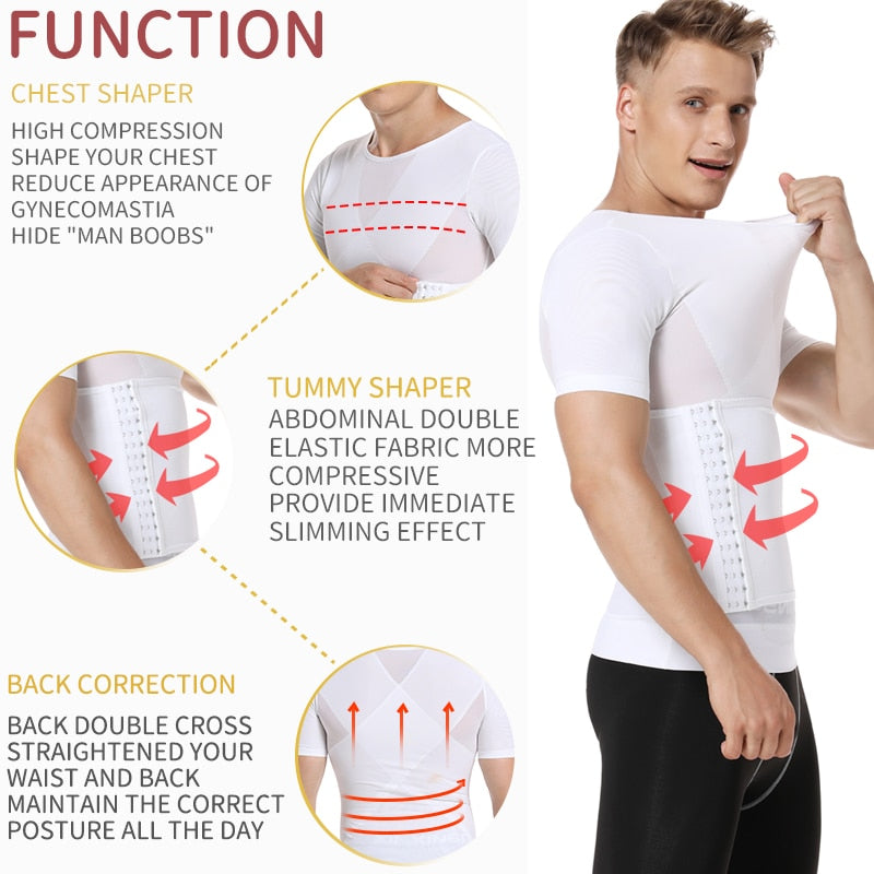 Gynecomastia Compression Shirt - Men's Body Shaper Compression Shirts - Waist And Chest Slimmers For Men