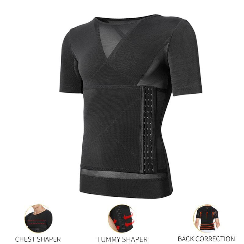 Gynecomastia Compression Shirt - Men's Body Shaper Compression Shirts - Waist And Chest Slimmers For Men