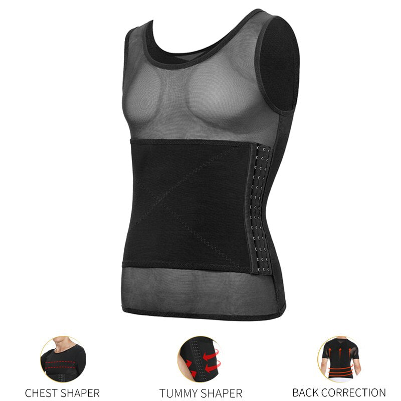 Gynecomastia Compression Shirt - Men's Body Shaper Compression Shirts - Waist And Chest Slimmers For Men
