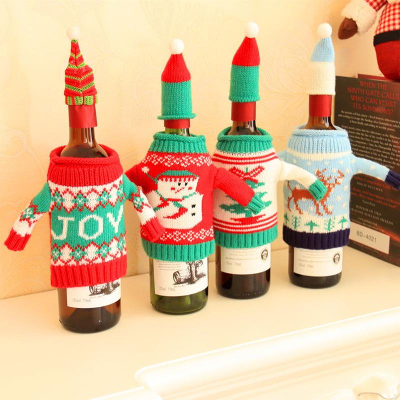 Snowmen Wine Bottle Cover Bag Knitting Banquet Christmas Decoration for home Dinner Party Table Decoration New Year Navidad