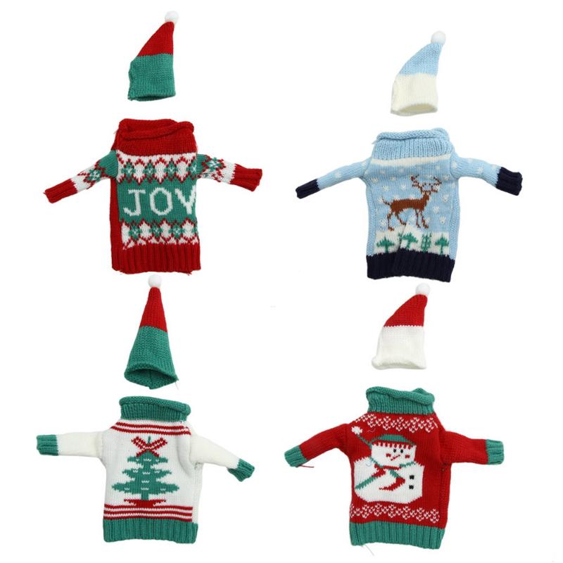 Snowmen Wine Bottle Cover Bag Knitting Banquet Christmas Decoration for home Dinner Party Table Decoration New Year Navidad