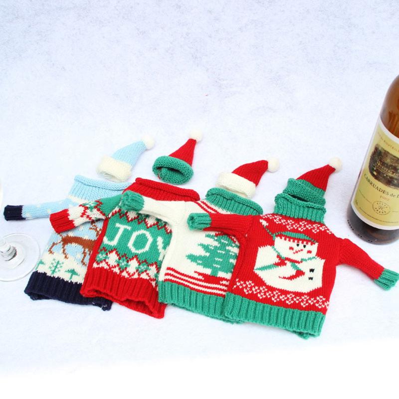 Snowmen Wine Bottle Cover Bag Knitting Banquet Christmas Decoration for home Dinner Party Table Decoration New Year Navidad
