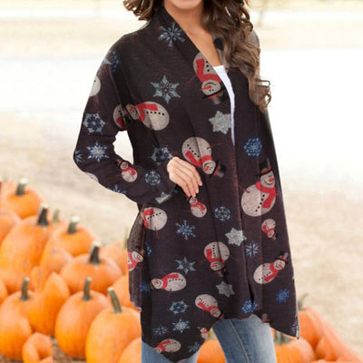 Sweater Womens Christmas Snowman Open Front Long Sleeve Loose Flowy Hem Cardigan Coat Blouse christmas sweater christmas clothes