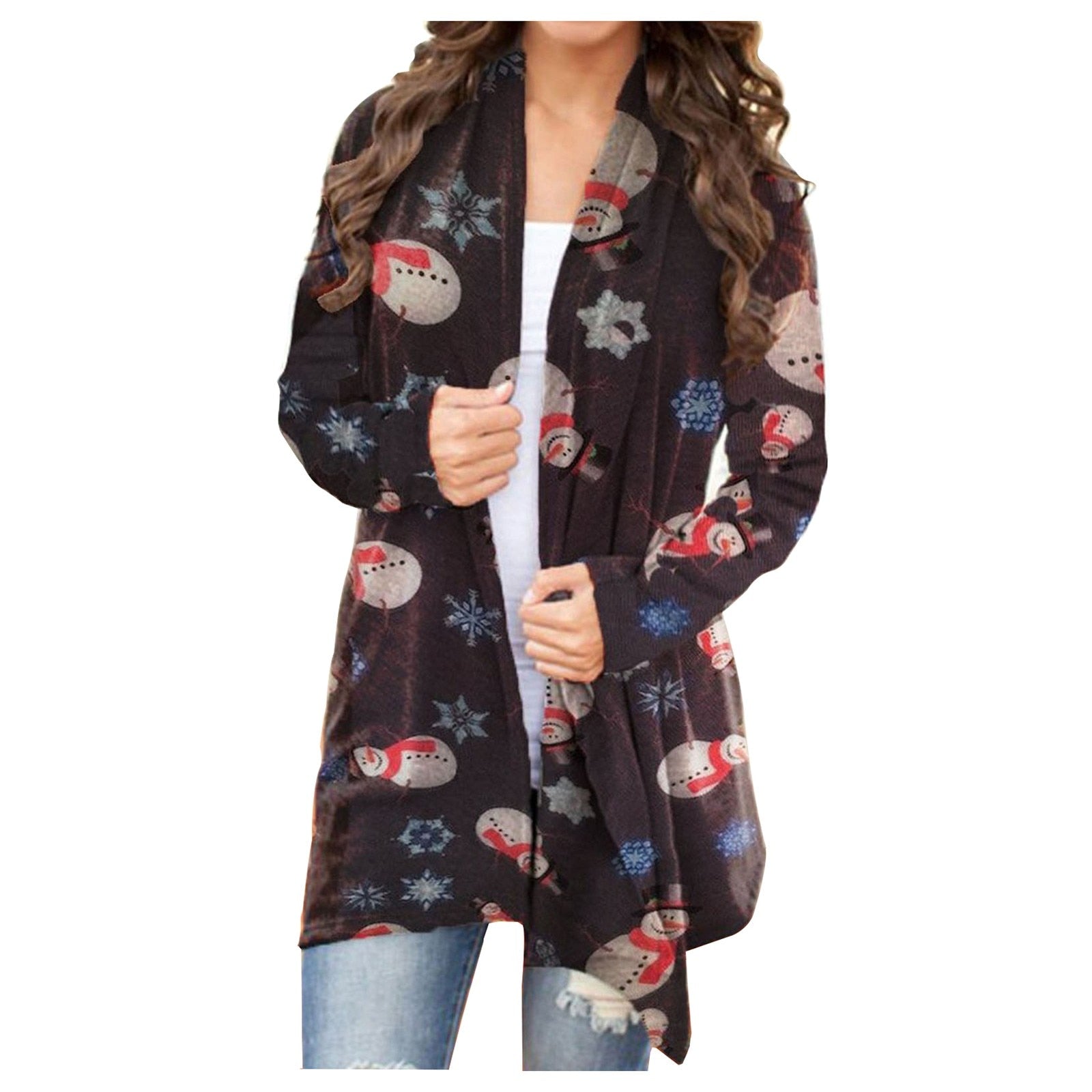 Sweater Womens Christmas Snowman Open Front Long Sleeve Loose Flowy Hem Cardigan Coat Blouse christmas sweater christmas clothes