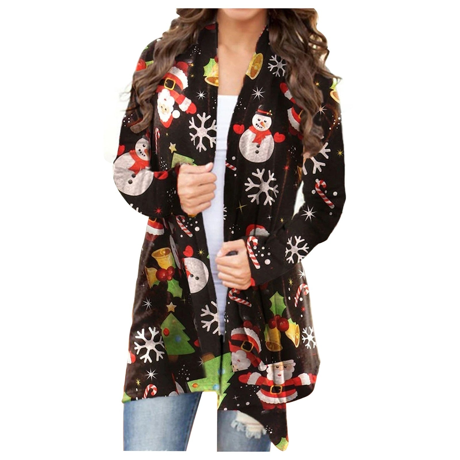 Sweater Womens Christmas Snowman Open Front Long Sleeve Loose Flowy Hem Cardigan Coat Blouse christmas sweater christmas clothes