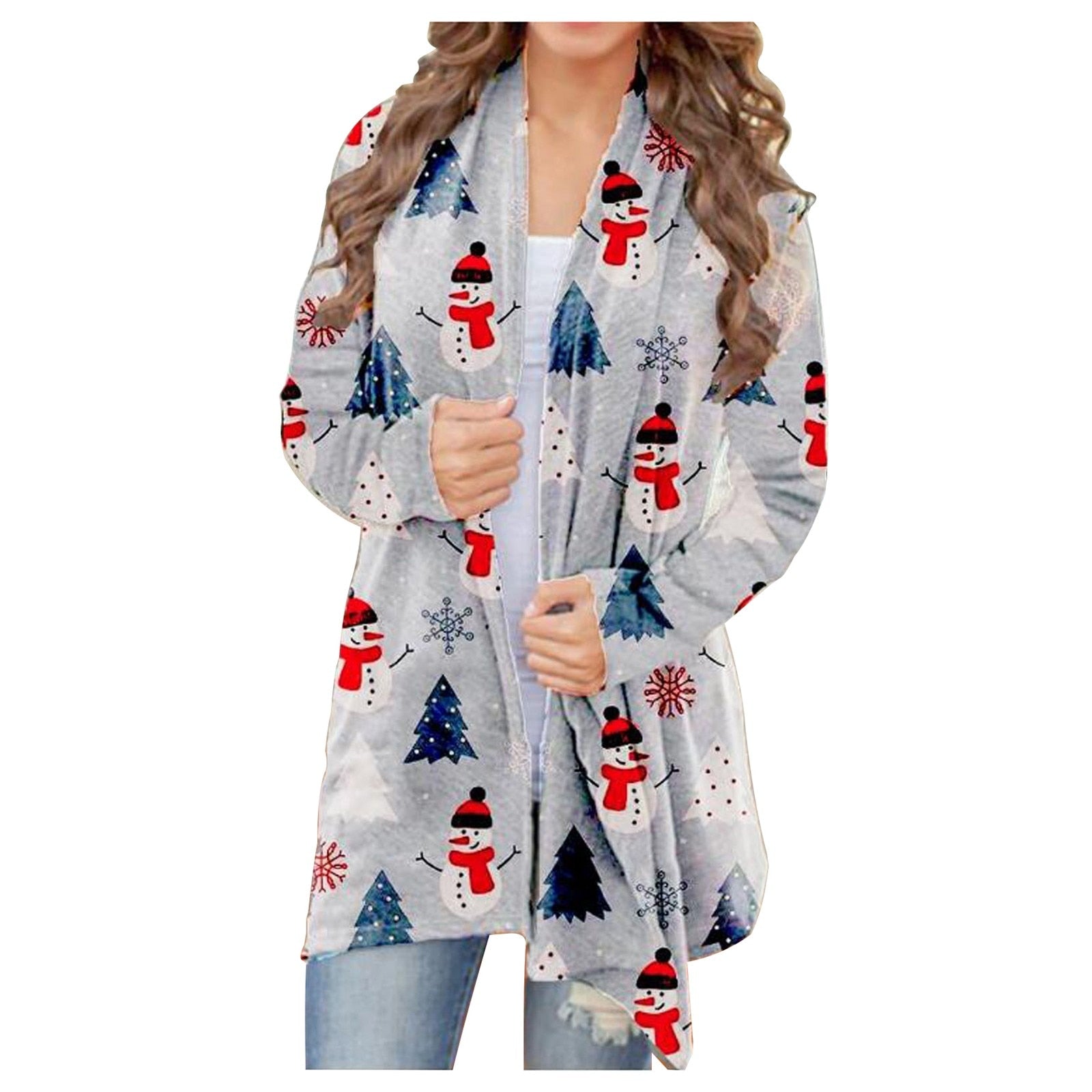 Sweater Womens Christmas Snowman Open Front Long Sleeve Loose Flowy Hem Cardigan Coat Blouse christmas sweater christmas clothes