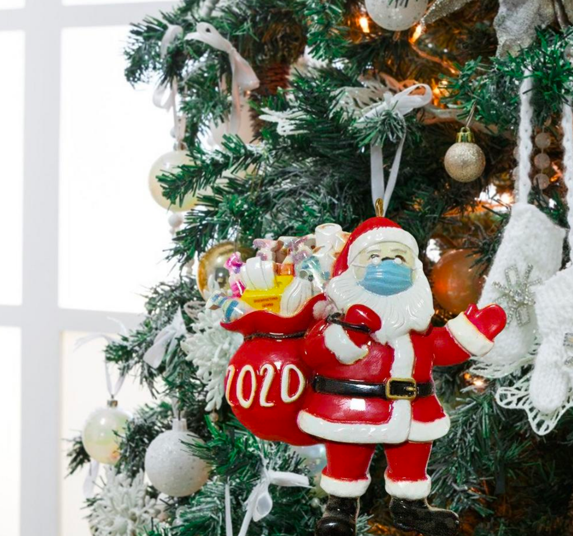 Santa Wearing A Mask Ornament 2020 | Memorial Christmas Tree Decoration | Quarantine Santa Claus Holiday Navidad Gift