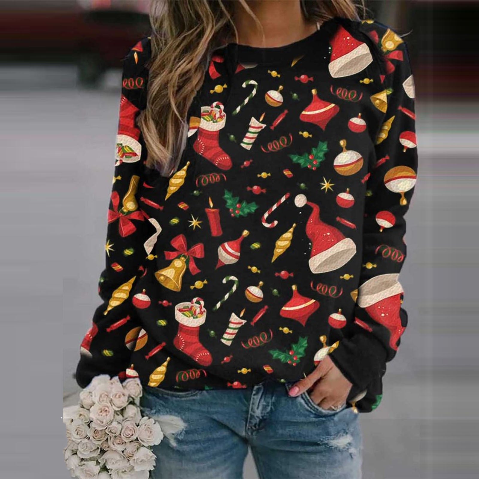 Women Casual Holiday Pattern Sweater
