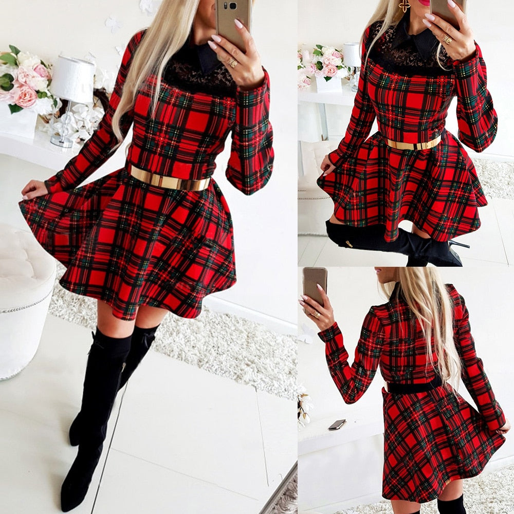 Women's Plaid Vintage Holiday Dress