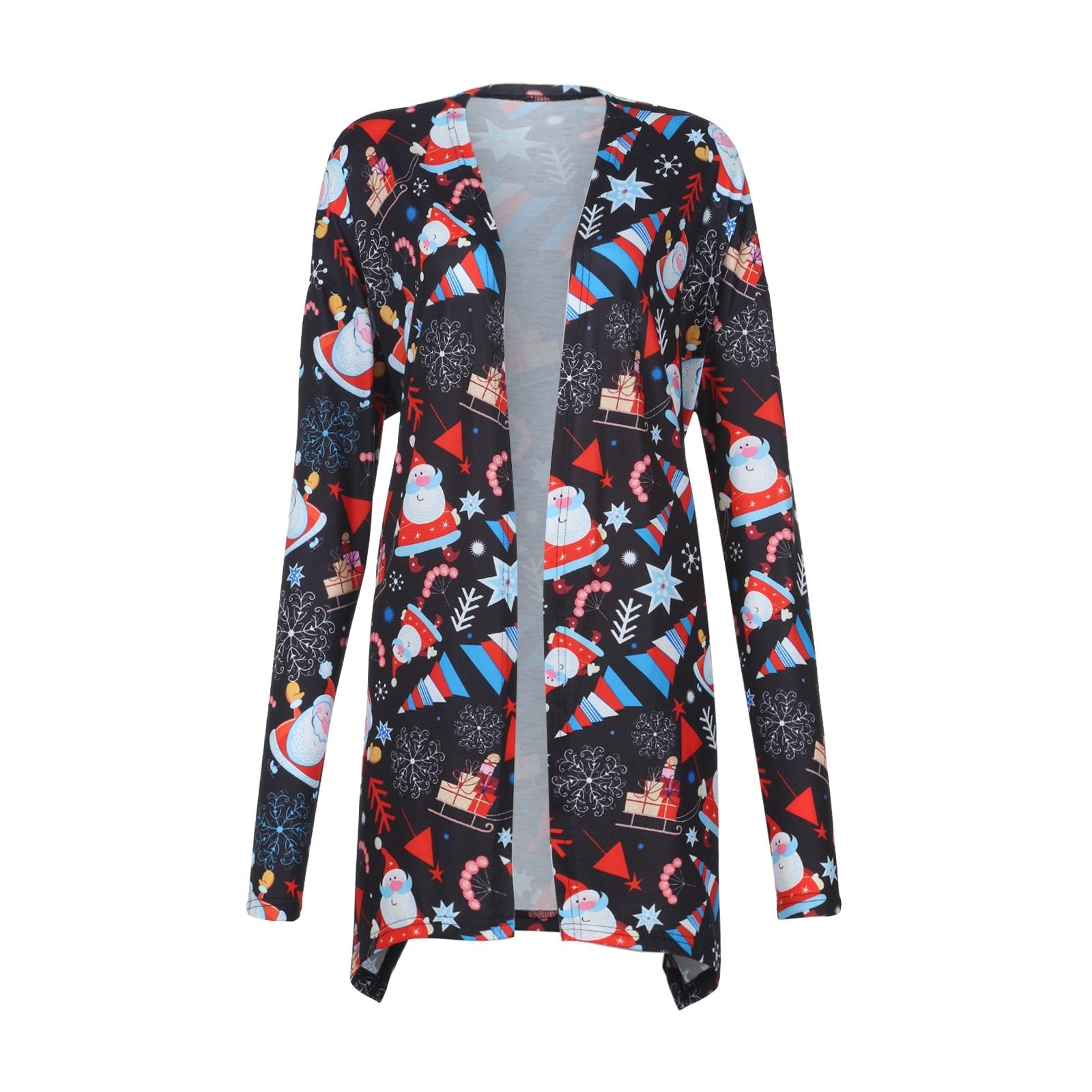 Womens Long Christmas Snowman Open Front Long Sleeve Jacket Loose Flowy Hem Cardigan Coat Christmas Clothes куртка женская
