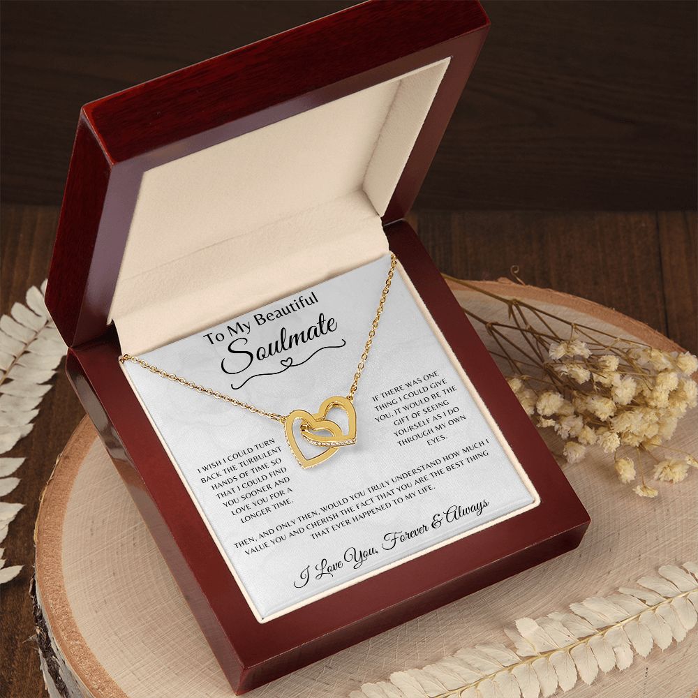 To My Beautiful Soulmate Necklace - To My Soulmate Through My Eyes Forever Love Message Card Jewelry - Interlocking Necklace