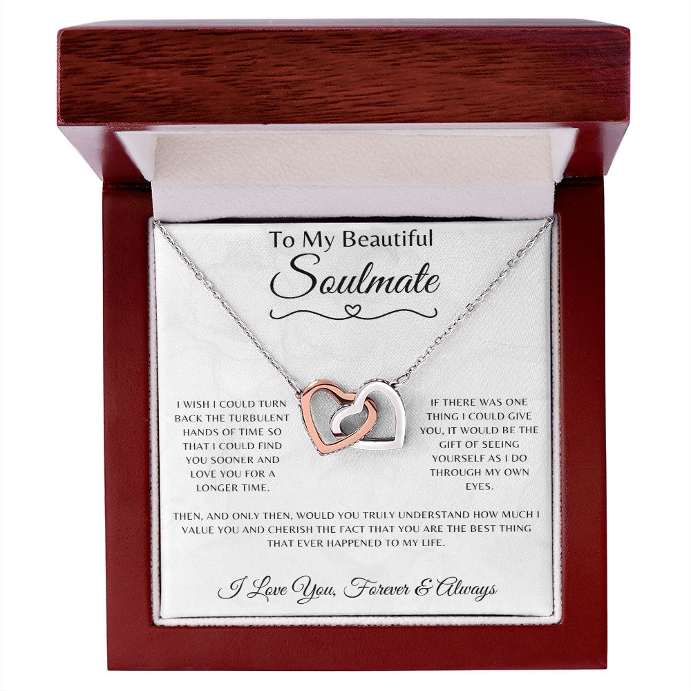 To My Beautiful Soulmate Necklace - To My Soulmate Through My Eyes Forever Love Message Card Jewelry - Interlocking Necklace