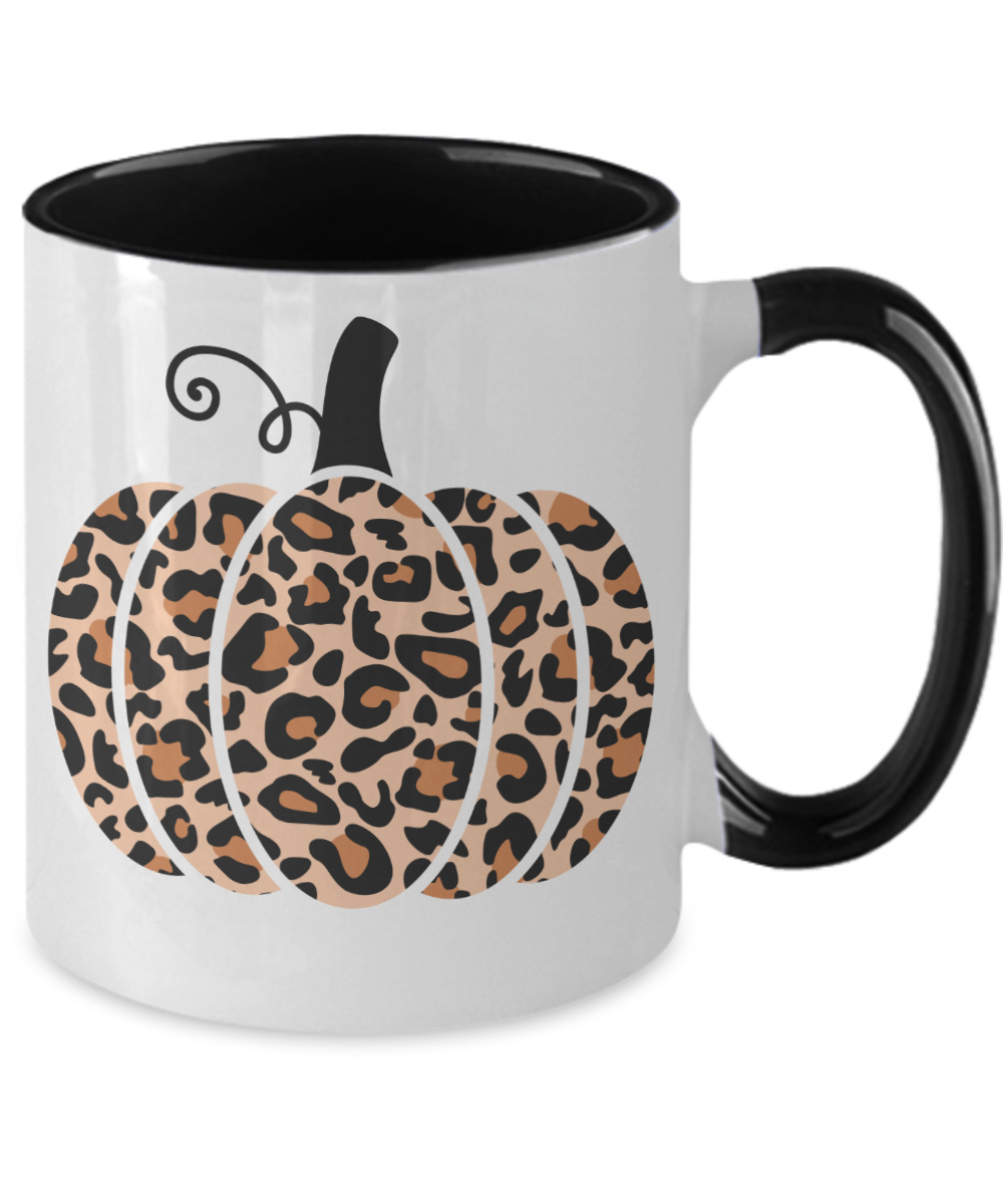 Pumpkin Mugs - Ceramic Leopard Pumpkin Mug Animal Print Halloween Fall Mug - 11oz Two Tone