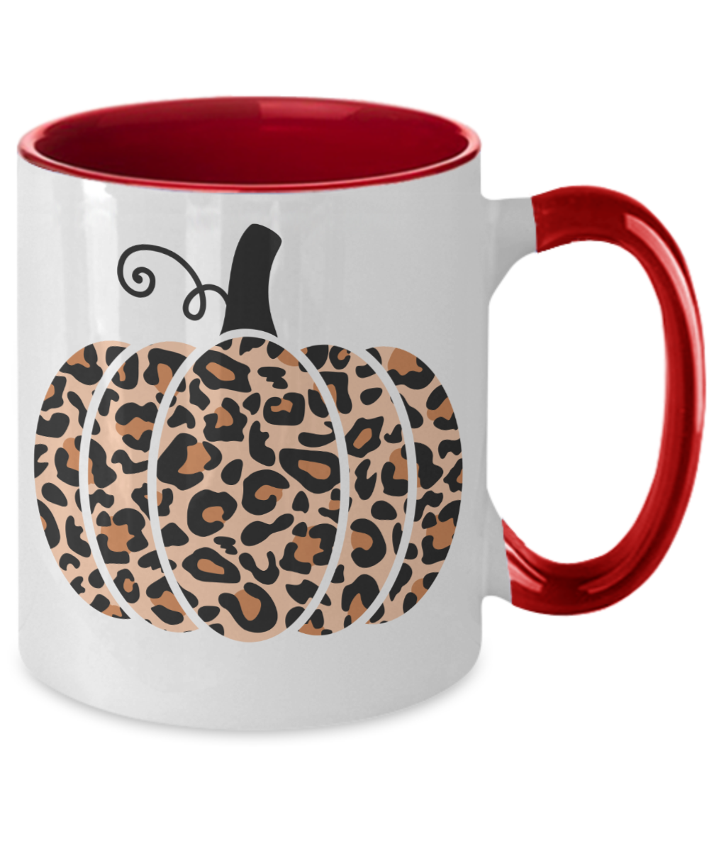 Pumpkin Mugs - Ceramic Leopard Pumpkin Mug Animal Print Halloween Fall Mug - 11oz Two Tone