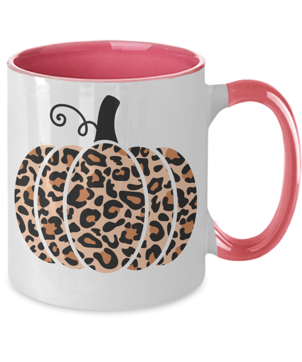 Pumpkin Mugs - Ceramic Leopard Pumpkin Mug Animal Print Halloween Fall Mug - 11oz Two Tone