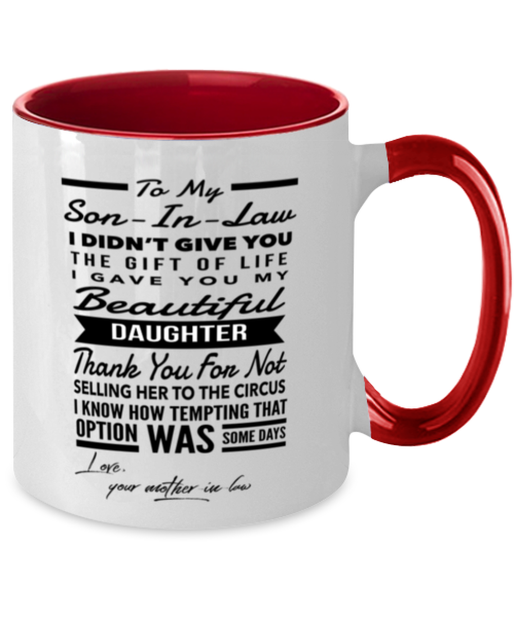 Son-In-Law From Mother-In-Law Coffee Mug Two-Tone Red 11oz
