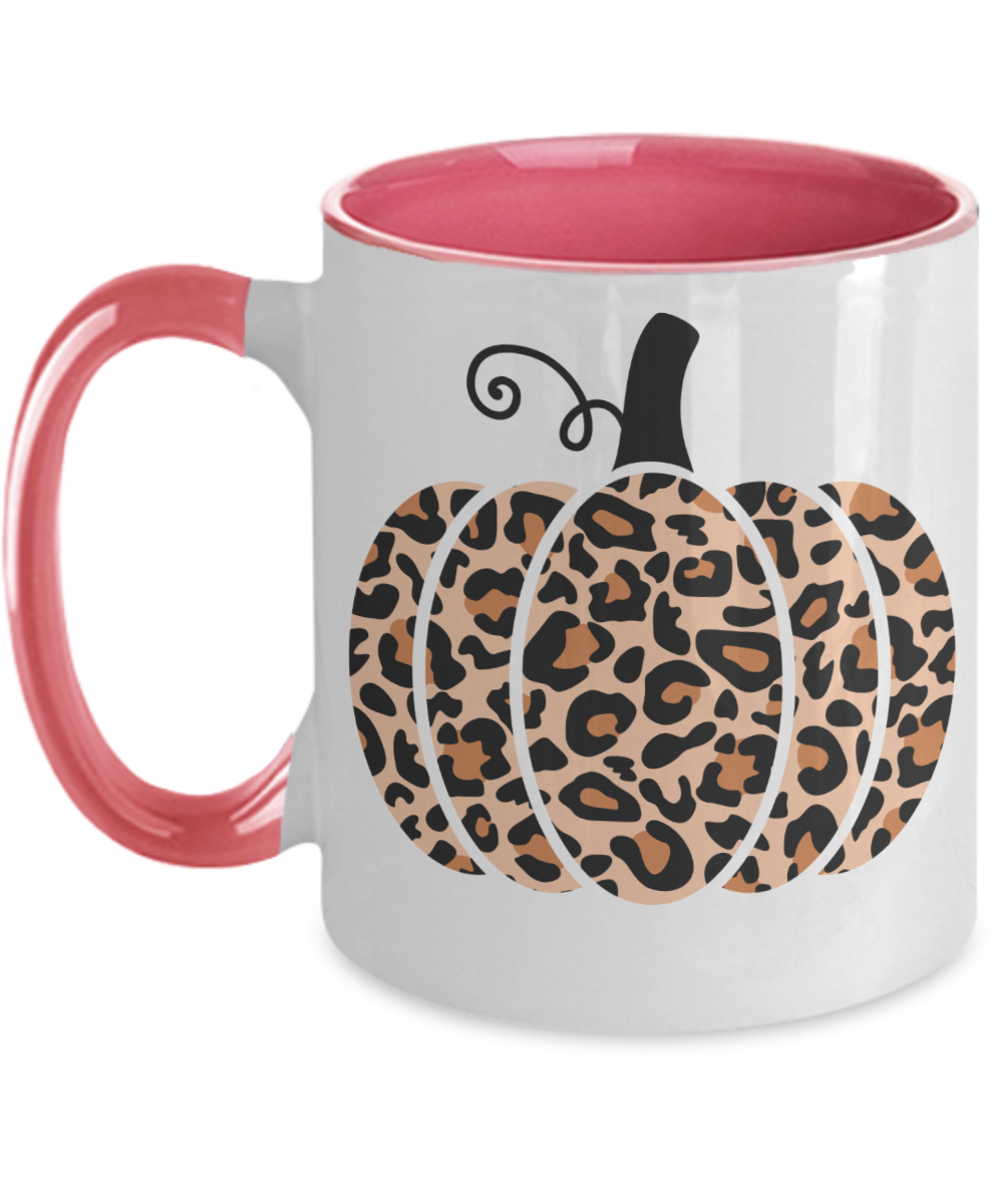 Pumpkin Mugs - Ceramic Leopard Pumpkin Mug Animal Print Halloween Fall Mug - 11oz Two Tone