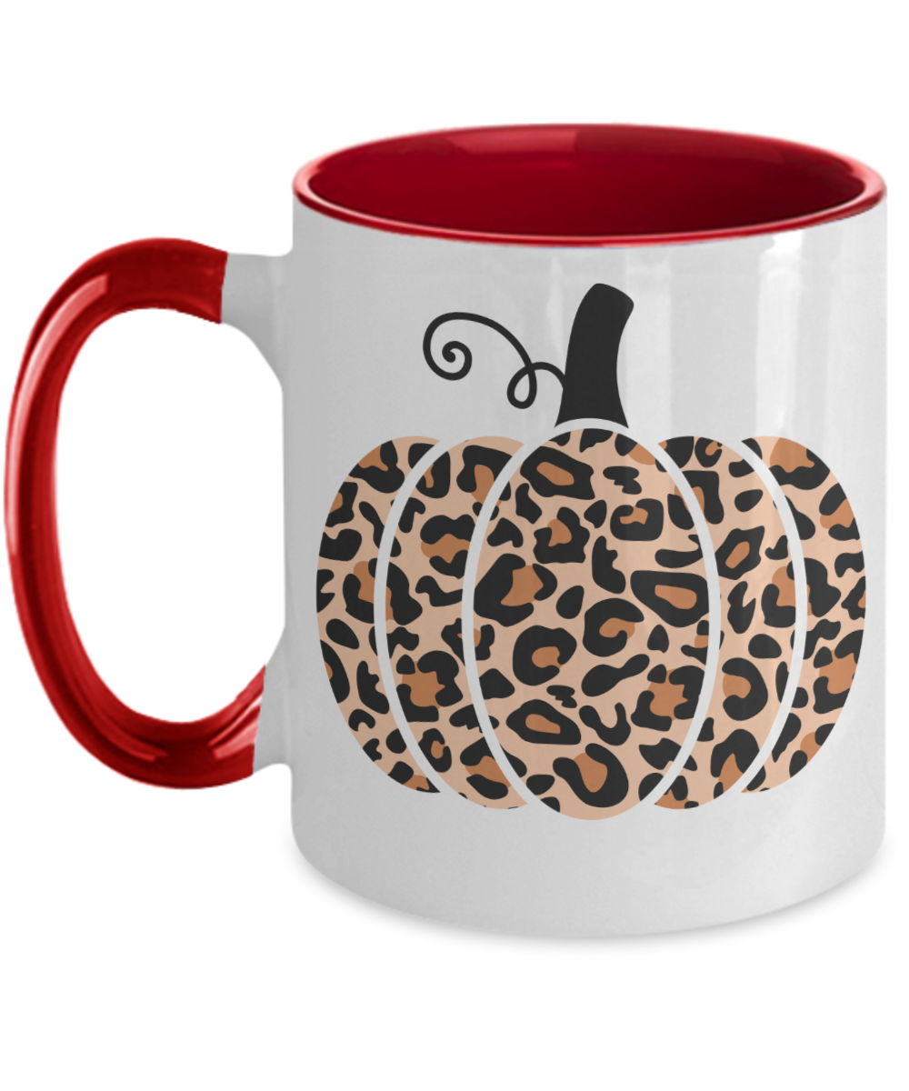 Pumpkin Mugs - Ceramic Leopard Pumpkin Mug Animal Print Halloween Fall Mug - 11oz Two Tone