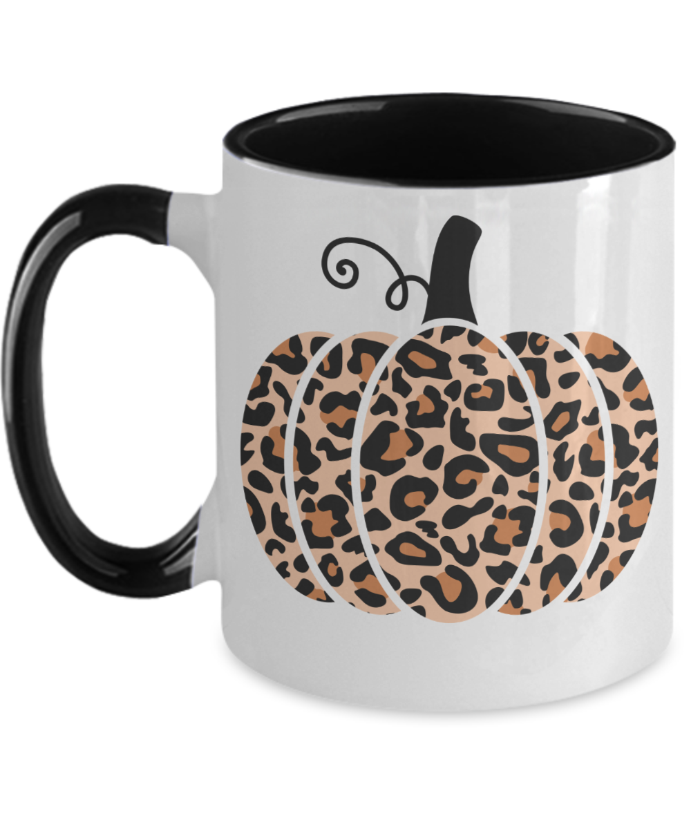 Pumpkin Mugs - Ceramic Leopard Pumpkin Mug Animal Print Halloween Fall Mug - 11oz Two Tone