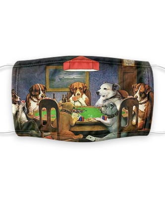Dogs Playing Poker Face Mask - Vintage Dog Playing Cards Painting Mask - Reusable, Washable w/ Filter - 7 Layers Germ Protection