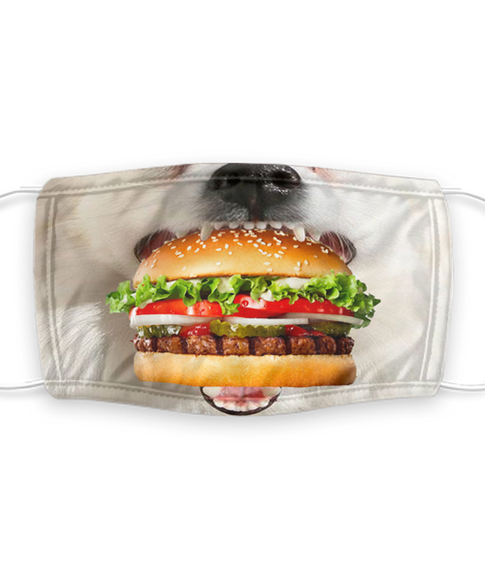 Dog Face Mask - Funny Hamburger Dog Mask - Reusable, Washable w/ Filter - 7 Layers Germ Protection