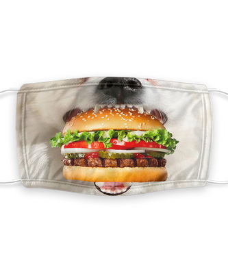 Dog Face Mask - Funny Hamburger Dog Mask - Reusable, Washable w/ Filter - 7 Layers Germ Protection