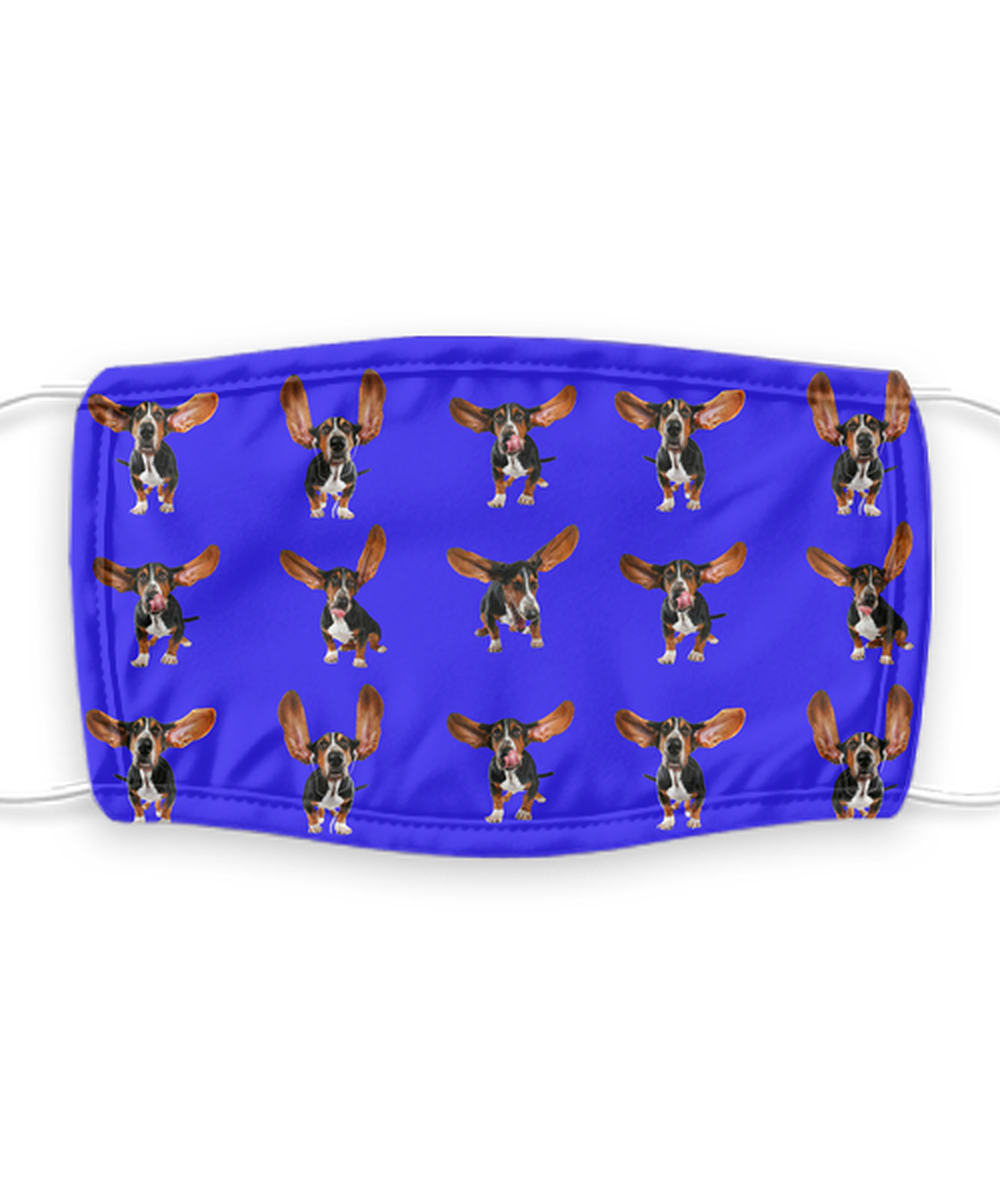 Basset Hound Face Mask - Reusable, Washable w/ Filter - 7 Layers Germ Protection