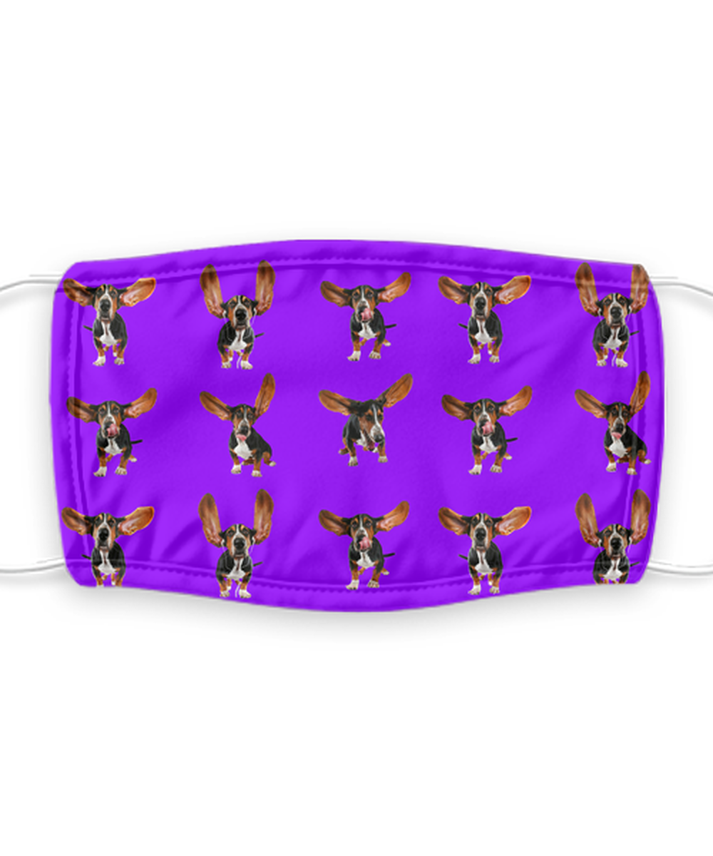 Basset Hound Face Mask - Reusable, Washable w/ Filter - 7 Layers Germ Protection
