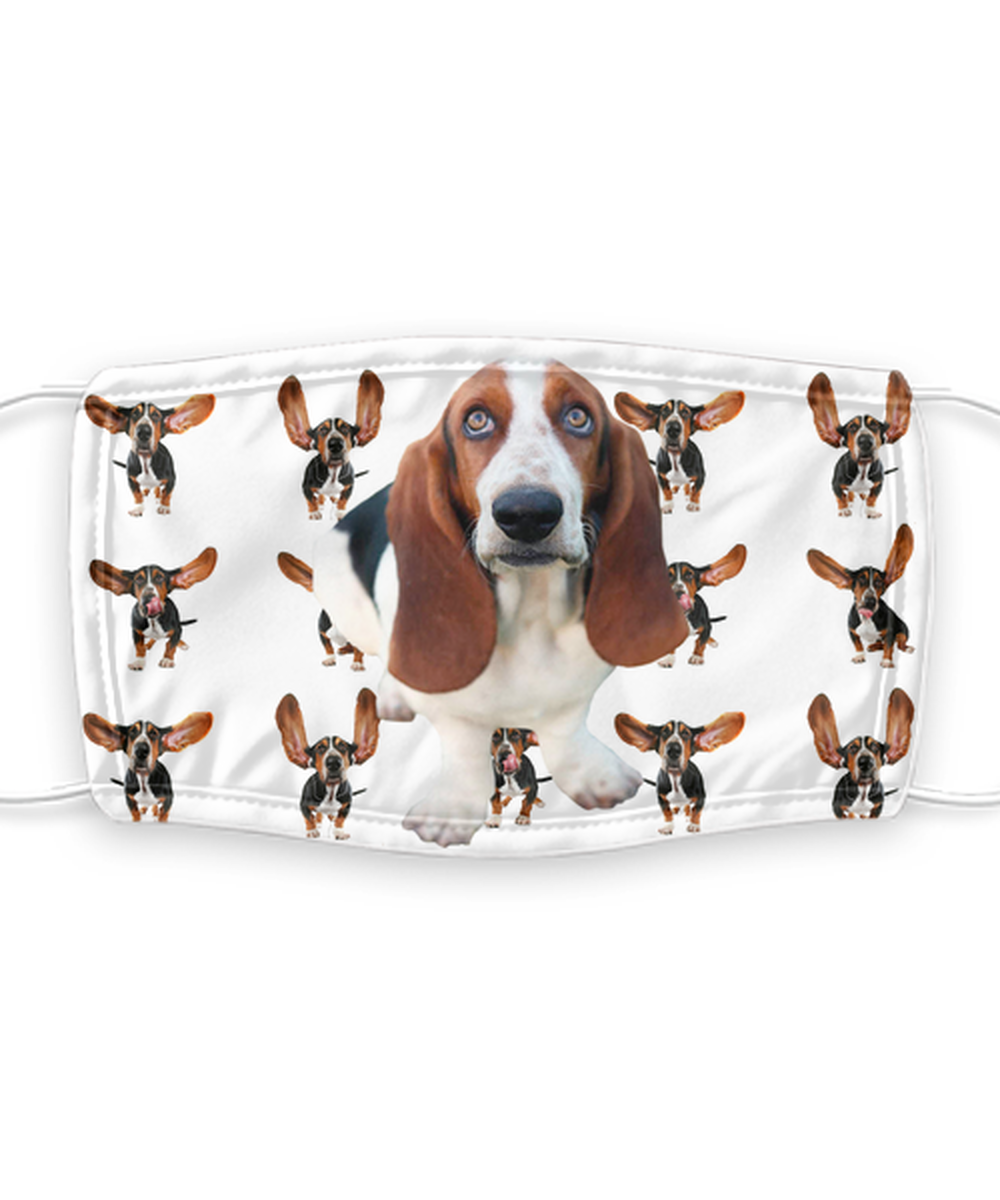 Basset Hound Face Mask - Reusable, Washable w/ Filter - 7 Layers Germ Protection