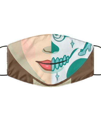 Halloween Day of The Dead Face Mask - Sugar Skull Reusable & Washable 2 Layers Germ Protection - Dia De Los Muertos