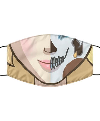 Halloween Day of The Dead Face Mask - Sugar Skull Reusable & Washable 2 Layers Germ Protection - Dia De Los Muertos