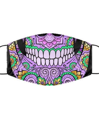 Halloween Day of The Dead Face Mask - Sugar Skull Reusable & Washable 2 Layers Germ Protection - Dia De Los Muertos