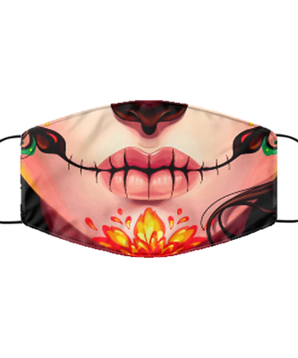 Halloween Day of The Dead Face Mask - Sugar Skull Reusable & Washable 2 Layers Germ Protection - Dia De Los Muertos