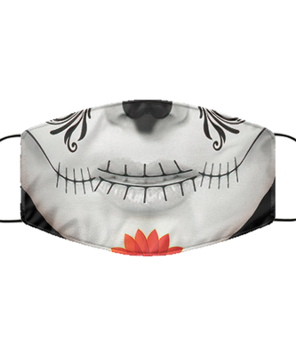 Halloween Day of The Dead Face Mask - Sugar Skull Reusable & Washable 2 Layers Germ Protection - Dia De Los Muertos
