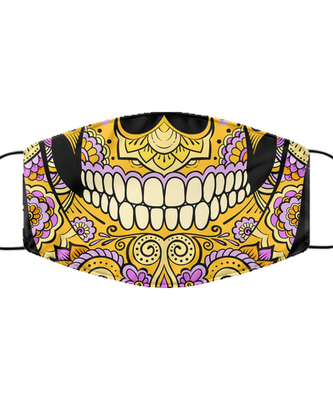 Halloween Day of The Dead Face Mask - Sugar Skull Reusable & Washable 2 Layers Germ Protection - Dia De Los Muertos