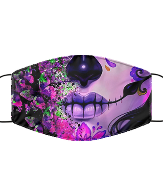 Halloween Day of The Dead Face Mask - Sugar Skull Reusable & Washable 2 Layers Germ Protection - Dia De Los Muertos