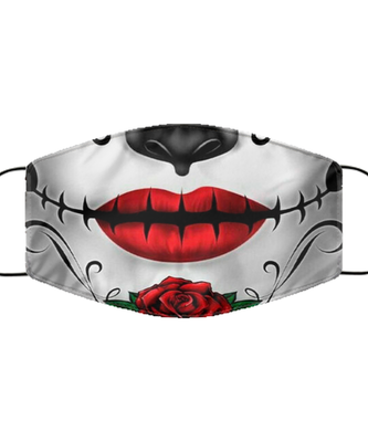 Halloween Day of The Dead Face Mask - Sugar Skull Reusable & Washable 2 Layers Germ Protection - Dia De Los Muertos