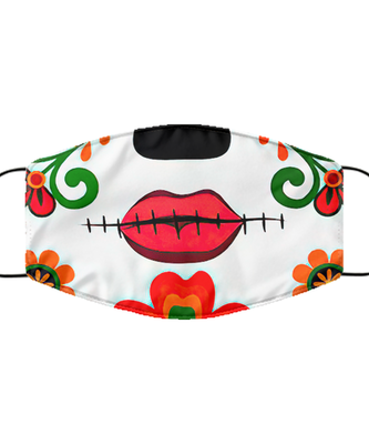 Halloween Day of The Dead Face Mask - Sugar Skull Reusable & Washable 2 Layers Germ Protection - Dia De Los Muertos