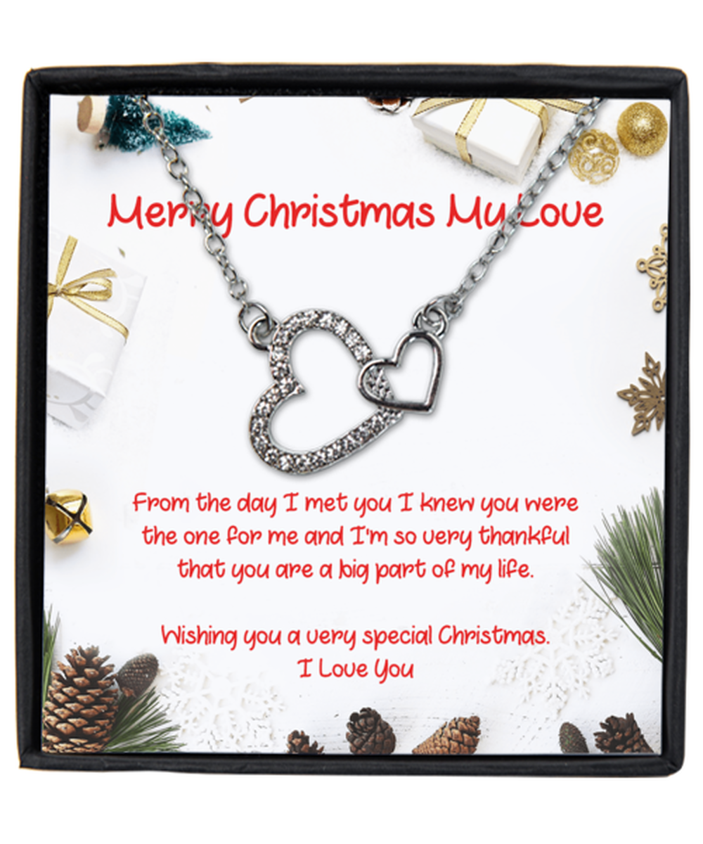 Couples Interlocking Hearts Silver Plated Necklace WIth Message Card