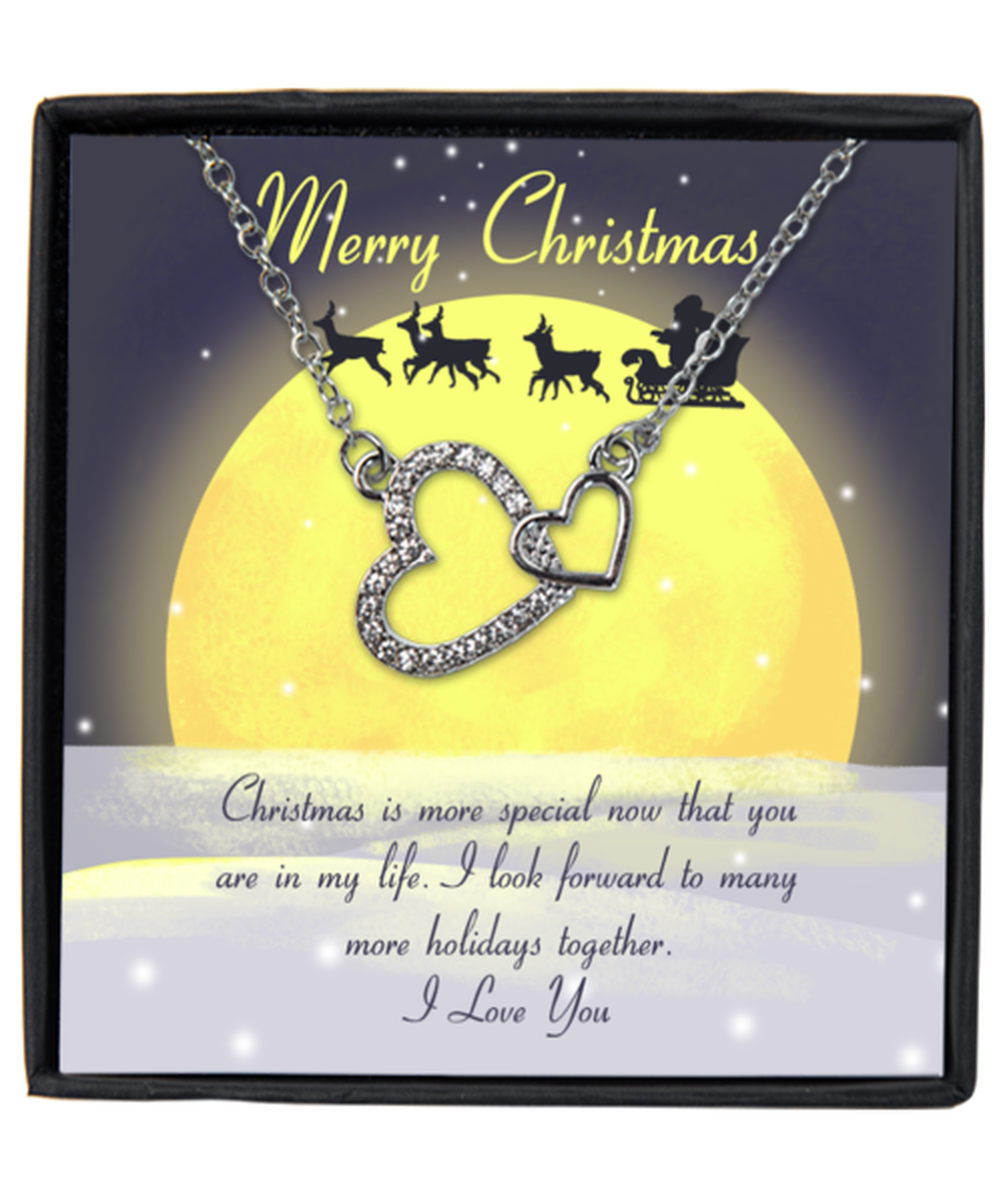 Couples Interlocking Hearts Silver Plated Necklace WIth Message Card
